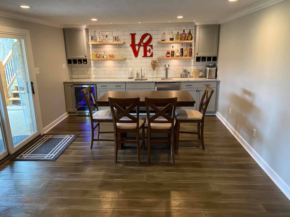 farmhouse plank stencil in a medium brown color in a kitchen  to provide a realistic look to wood 