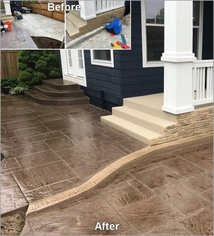 a backyard patio that had several different pieces of concrete and multiple Concrete Craft finishes and processes used to achieve a cohesive look 