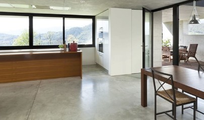A polished concrete floor for commercial office