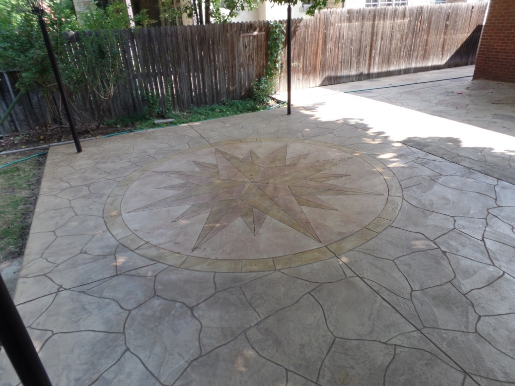 Sunburst stamped patio