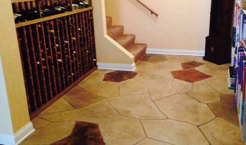 Decorative Flagstone Overlay in Basement Wine Cellar