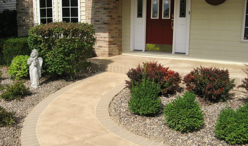 Custom-Cut Ashlar Pattern and Brick Resurfaced Walkway Custom-Cut Ashlar Pattern and Brick Resurfaced Walkway