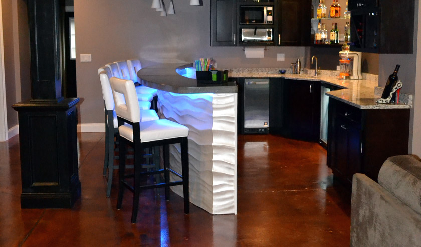 Stained Concrete Floor in Basement Bar