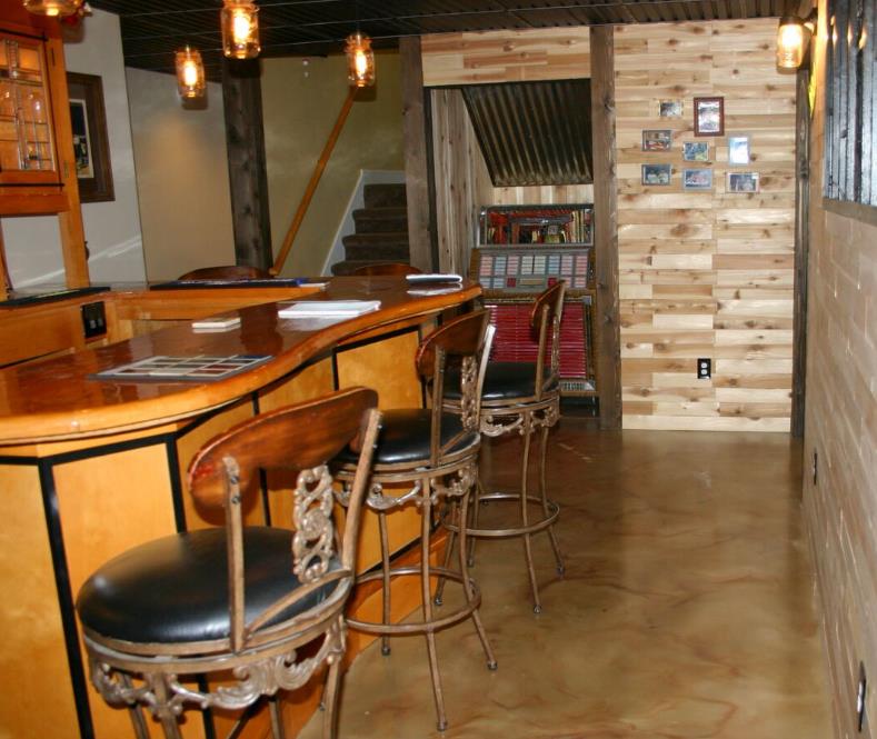 Basement Bar Stained Concrete Floor