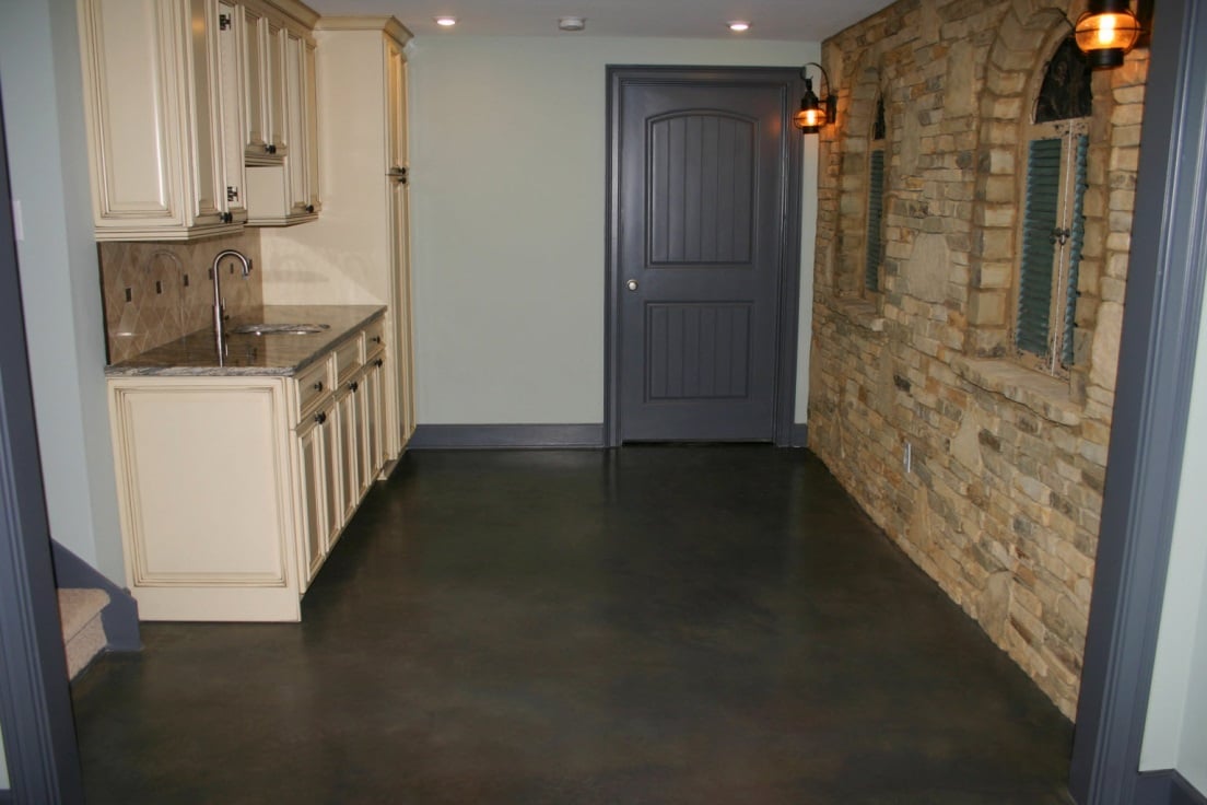 Basement with custom flooring Basement with custom flooring