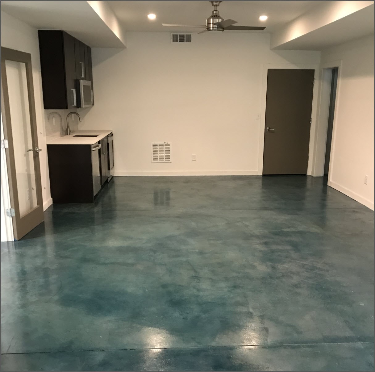 Aqua colored kitchen floor