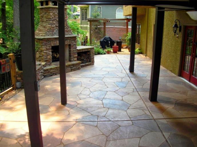 Stamped Flagstone Patio and Fireplace