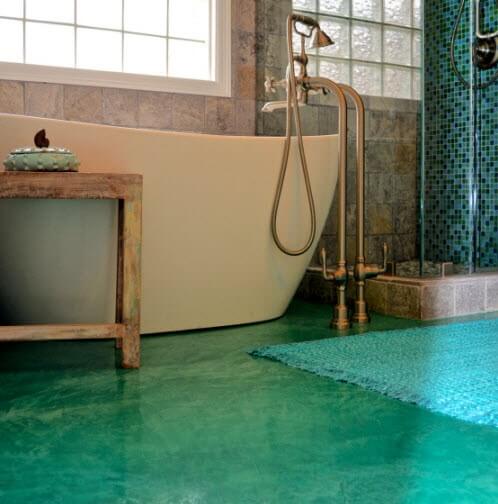 teal-blue-stained-bathroom-floor-rustic