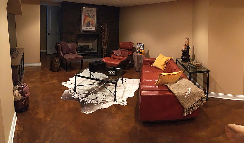 Stained interior living room in brown couch
