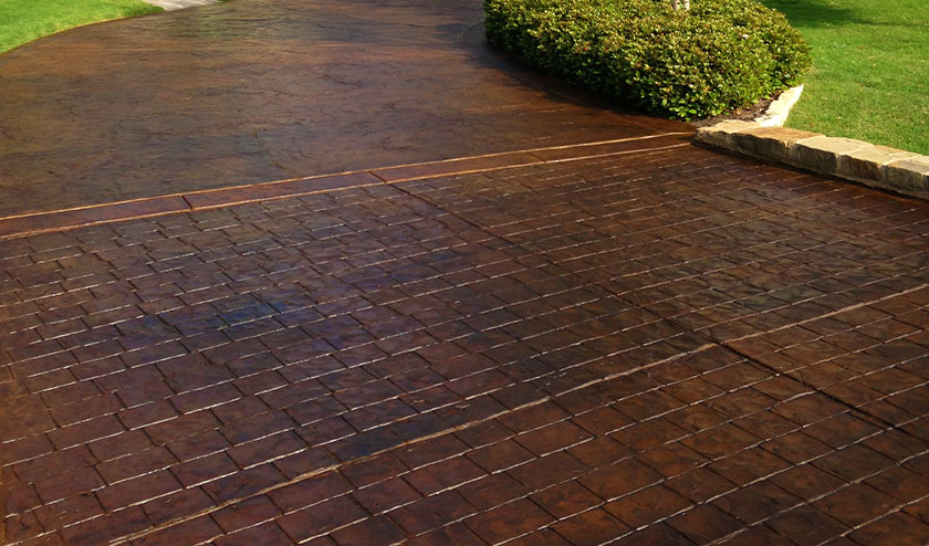 Stamped driveway floor with Roman texture slate